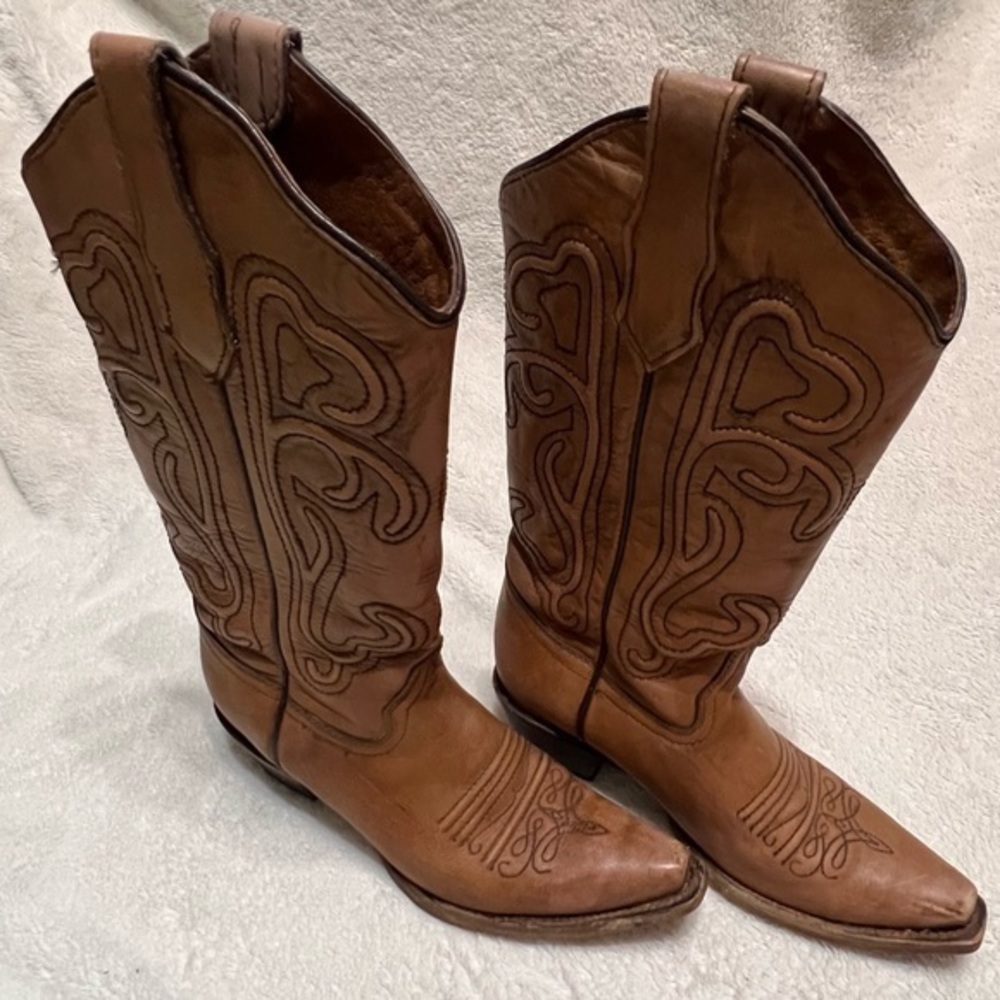 CIRCLE G BROWN SNIP TOE COWBOY BOOTS 7.5 - Picture 5 of 16
